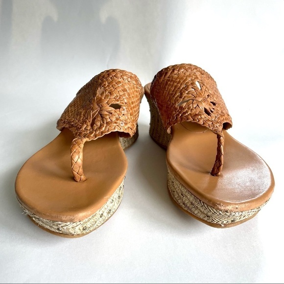 Stuart Weitzman Woven Tan Platform Studded Wedge Espadrille Sandals 6.5 - Picture 7 of 10
